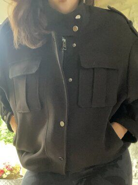 BA&SH Oversized Funnel Neck Crepe Jacket Size M Like New